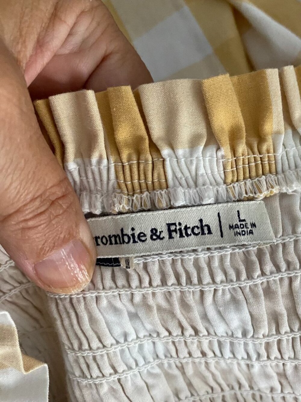 Abercrombie & Fitch Plaid Maxi Dress Yellow White Picnic Long Ruffle - L - Picture 9 of 10